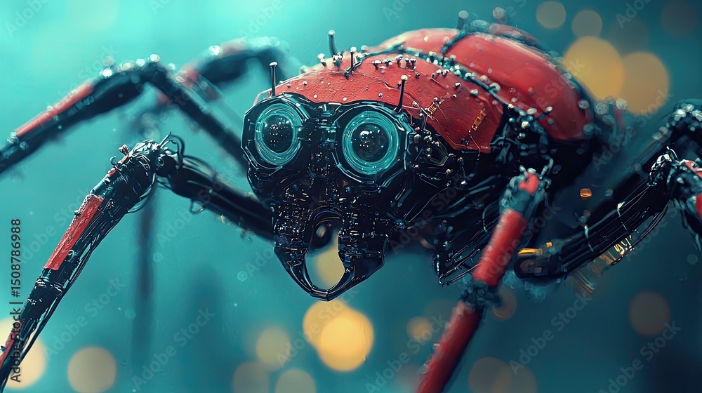 Poster macro image of a nanobot engineered for health applications focusing on precision and minute functio