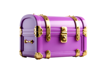 Purple treasure chest with gold accents on transparent background