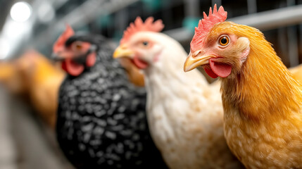 Fototapeta premium Colorful Chickens in a Modern Poultry Farm