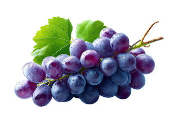 Fototapeta premium Fresh bunch of grapes with green leaves on a transparent background