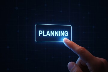 A close-up a activating a digital planning interface on a dark screen emphasizing strategy decision-making and business efficiency