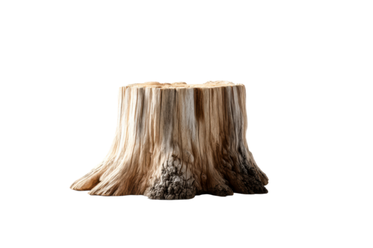 Natural wood stump with detailed texture on a transparent background
