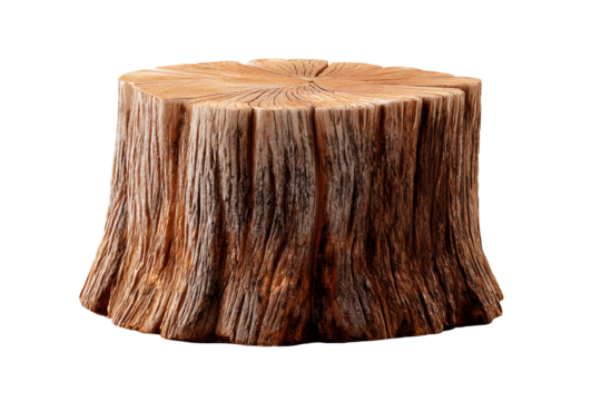 Wooden tree stump with detailed texture on transparent background