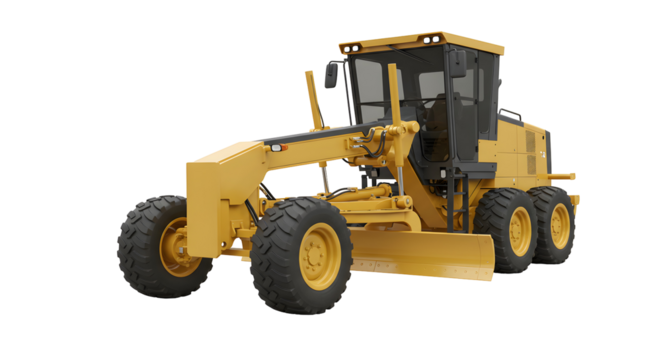 Yellow Motor Grader on Transparent Background