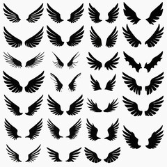 Wing line art, angel wings tattoo vector illustration set
