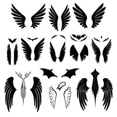 Obraz premium wing vector set, wing logo designs. Various artistic wing illustrations, bird, angel, bat, eagle, and minimalist wing icons for branding, tattoos, emblems, or fantasy design projects