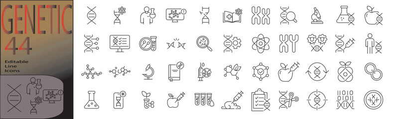 genetic line editable icon set. Editable stroke. Vector illustration	