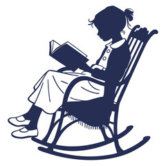 Girl Reading Book in Rocking Chair Silhouette