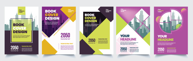 set of Modern print ready a4 Book cover and business brochure cover or poster vector template bundle, annual report, magazine, booklet, portfolio, flyer layout vector design pack