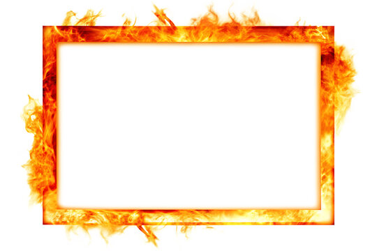 burning fire flames frame border isolated on white background PNG