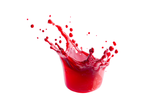 Red liquid splash captured in mid air with a transparent background