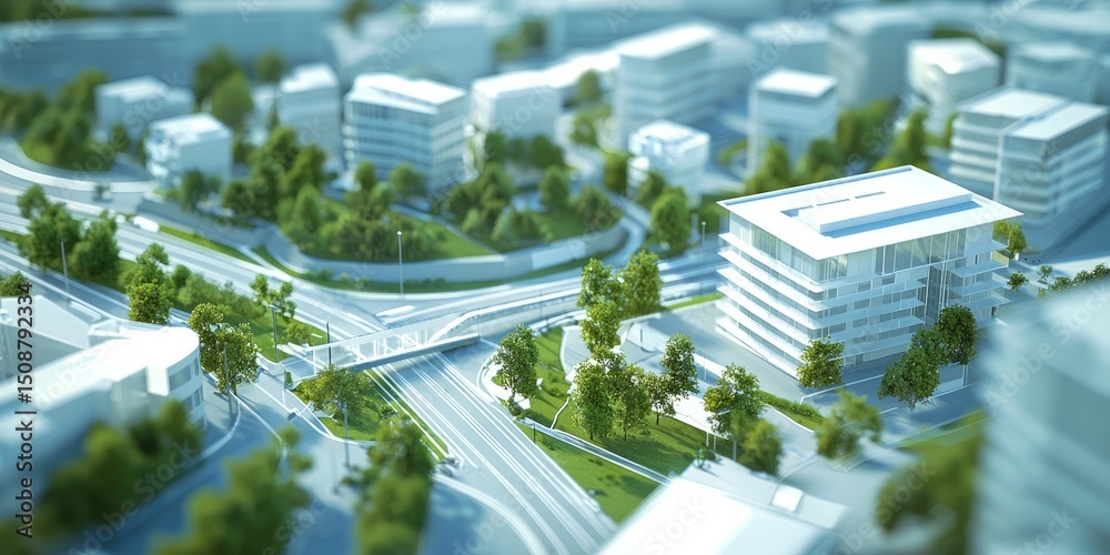 Aufkleber A modern urban design interface with interactive city planning tools, real-time infrastructure data, and advanced technology integration.