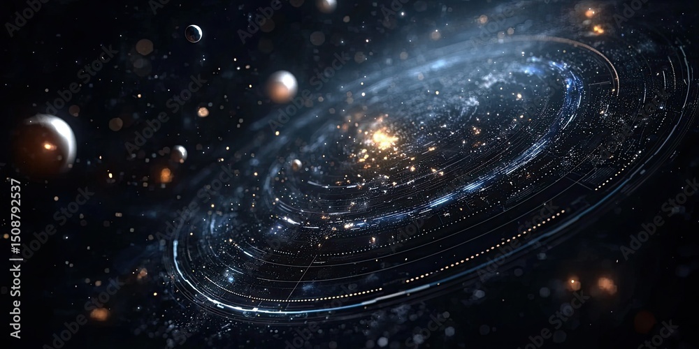 Wall mural a futuristic website layout with dynamic star backgrounds, interactive planetary orbits, and glowing