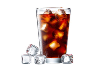 Refreshing iced beverage with ice cubes in glass
