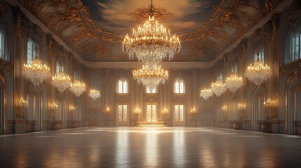 Obraz premium Luxurious Room with Illuminated Chandeliers and Elegant Carpet