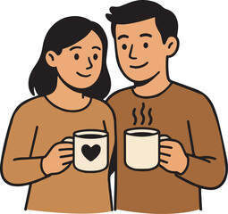 Cozy Couple with Coffee Mugs Illustration