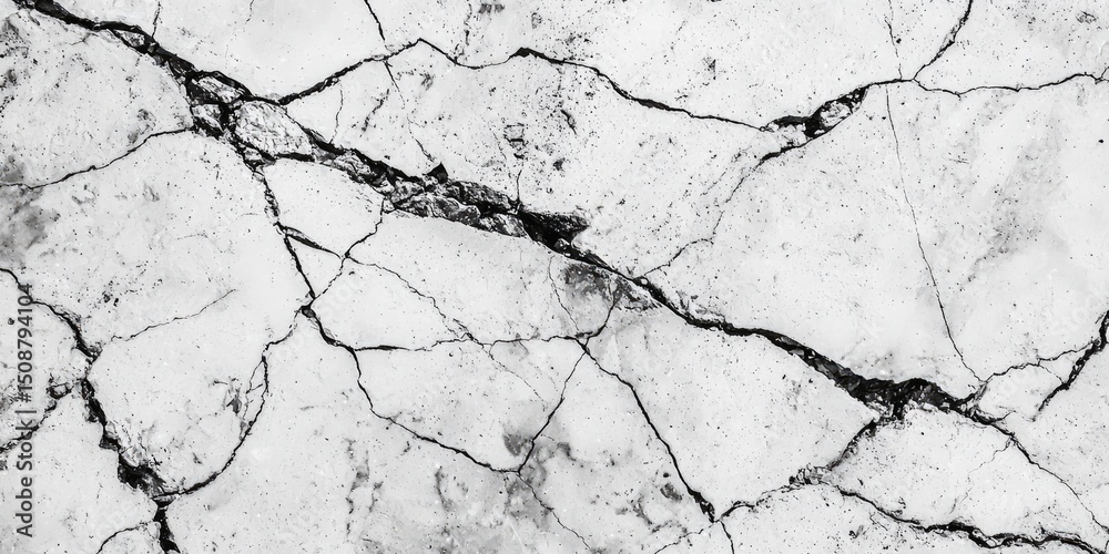 Poster cracked concrete featuring deep fissures and a rough surface, ideal for creating a gritty, worn appe