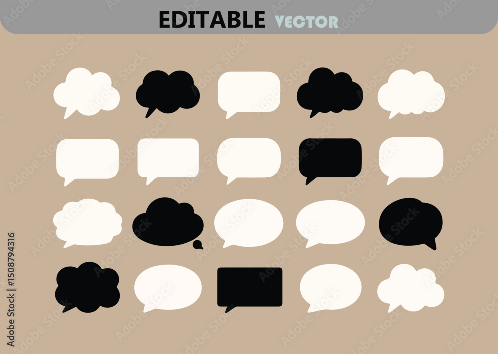 Poster collection of speech bubbles in black and white a variety of shapes and styles for communication dia