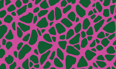Green giraffe pattern texture. Giraffe skin texture green and pink vector, giraffe animal skin. Abstract green giraffe dots fur background illustration.