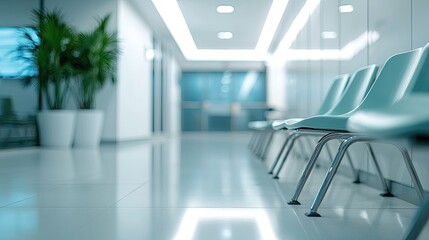 Fototapeta premium a modern hospital waiting room, focus on clean lines and soft lighting, emphasizing the calm and organized nature of medical facilities
