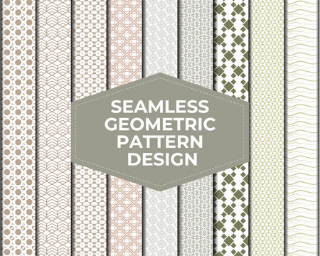Geometric floral set of seamless patterns. Gold and white vector backgrounds. Simple illustration design.