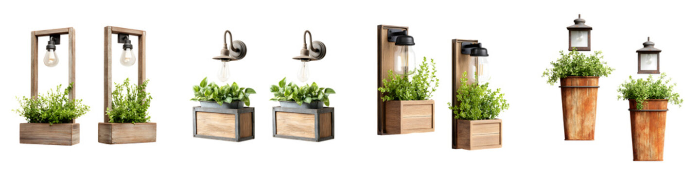 Chic and rustic wall planters combining natural elements and soft lighting, perfect for home decor, enhancing cozy interiors with greenery and style