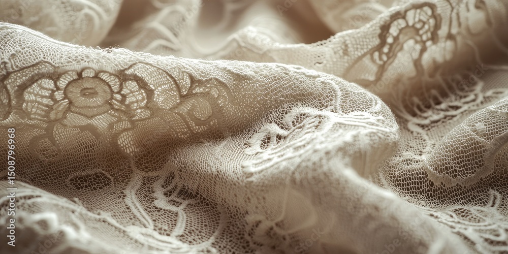 Aufkleber macro shot of sepia-toned lace fabric featuring delicate patterns and soft texture, ideal for romant