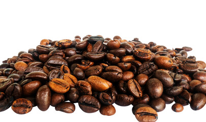 roasted coffee beans on white background isolated