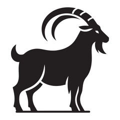 Black and White Vector Illustration of a Standing Goat