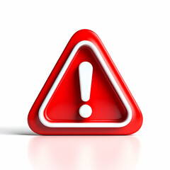 red warning sign icon, attention symbol, white background