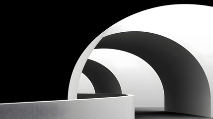 Abstract, geometric architectural interior with curved forms