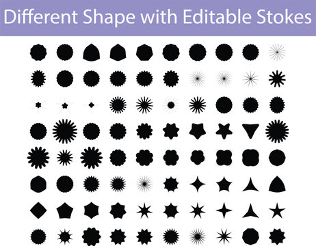 Versatile Collection, Abstract Black Shapes Collection with Editable Outlines,Modern Black Shape Icons & Elements Set: Stars, Polygons, Bursts. UI & Graphic Design Assets. AI Generative
