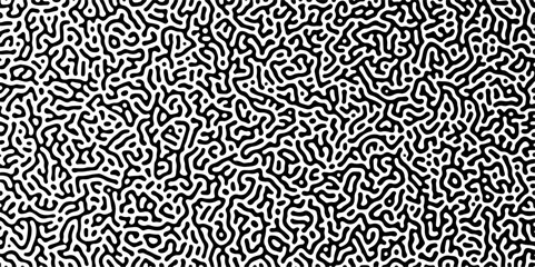 Abstract truing organic wallpaper Turing reaction diffusion monochrome seamless pattern with chaotic motion. Generative algorithm psychedelic background. Reaction-diffusion or truing pattern formation