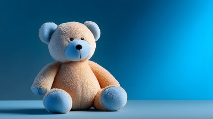 Cozy teddy bear in blue-toned studio lighting