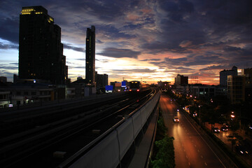 Cityscape of Condominium buildings complex in residential area and mass transit system sky train,City area.