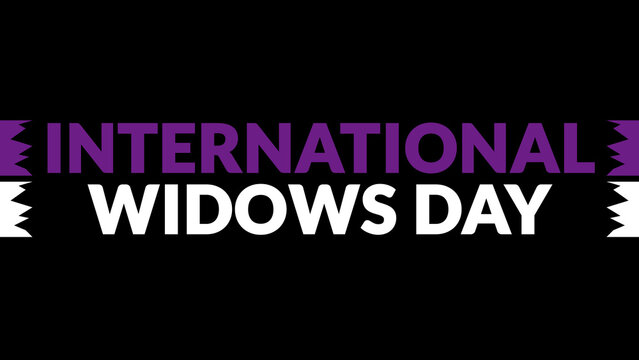 International Widows Day text with side lines on a black background. Which is observed every year in June to celebrate Widows Day.