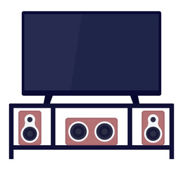 tv on the stand with audio system, icon illustration