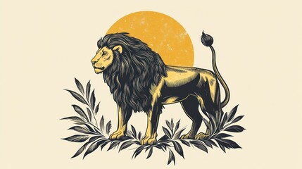 Majestic Lion in the Golden Hour: A Vintage Illustration