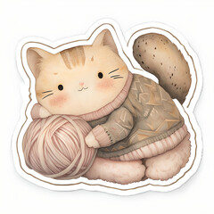 Whimsical Cat Sticker Design in Anime Watercolor Style