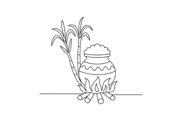 pongal style continuous one line drawing minimalism design