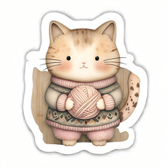 Whimsical Cat Character In Cozy Sweater With Yarn