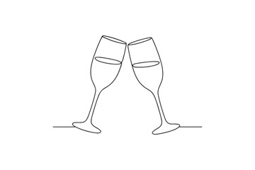 Toasting glasses continuous one line drawing minimalism design