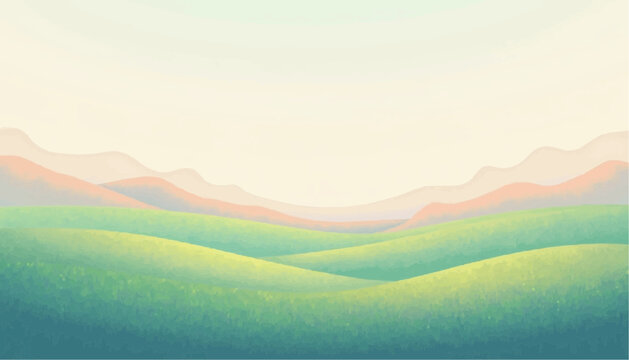 Green rolling hills with distant mountains illustration