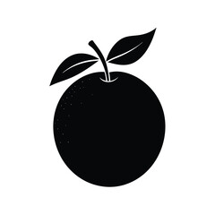 Orange Fruit Black Silhouette with Leaves