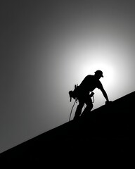 Silhouetted climber scaling a rooftop against the sun, showcasing determination and skill in urban setting