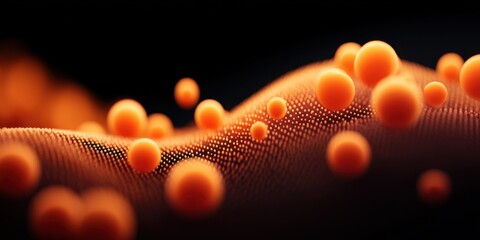 Abstract Orange Spheres: Microscopic View of a Futuristic, Shiny Surface.  A Digital Art Macro Image with Bright, Colorful Balls and Smooth Texture.  Perfect for Scientific, Techno