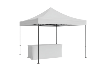 White showcase display tent with table isolated on transparent background, Png