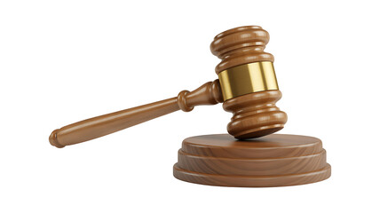 Wooden judge gavel isolated on transparent background. Png