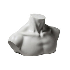 Male torso sculpture in plaster, isolated on transparent background