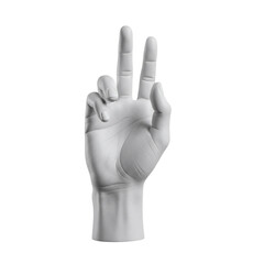 White sculpture of hand showing peace sign, isolated on transparent background
